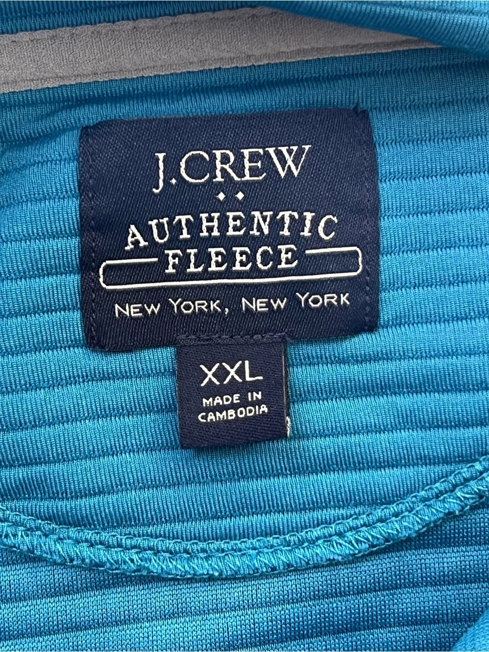 J. Crew Authentic‎ Fleece Quilted Quarter Zip Blue Pullover Sweatshirt Men's XXL